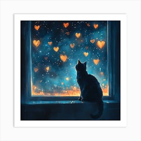 Dreamy Night Sky with Heart Stars Cat 9 Art Print