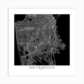 San Francisco Black And White Map Square Art Print