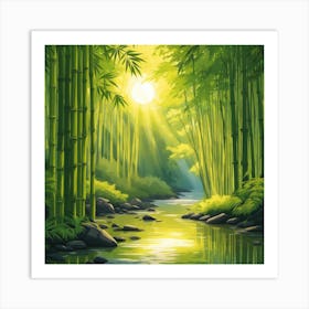 A Stream In A Bamboo Forest At Sun Rise Square Composition 430 Art Print