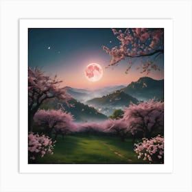 Red Moon Oil Painted Art Print