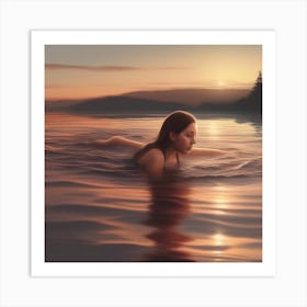 Sunset Swimming Art Print