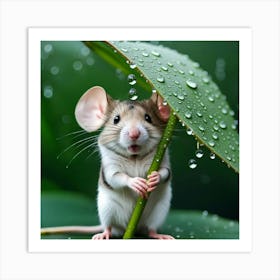 Cute Mouse In The Rain Art Print