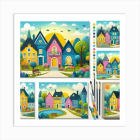 Set Of Cartoon Houses Art Print