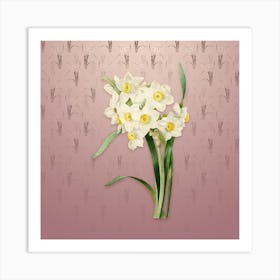 Vintage Bunch Flowered Daffodil Botanical on Dusty Pink Pattern n.2343 Art Print