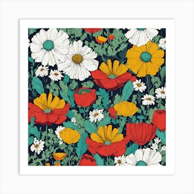 Poppies And Daisies 1 Art Print