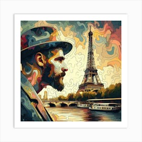 Abstract Puzzle Art French man in Paris 4 Art Print