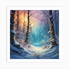 Colourful Snowy Forest Art Print