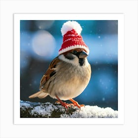 Firefly Cheerful Winter Sparrow In Festive Attire 92869 Art Print