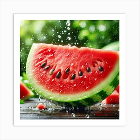 Watermelon With Splashing Water Art Print