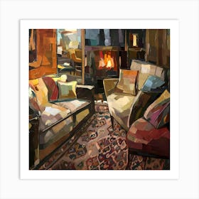 Living Room With Fireplace Art Print