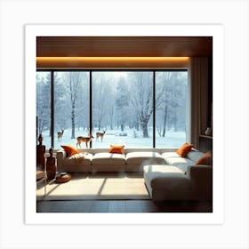 Living Room With Deer Art Print