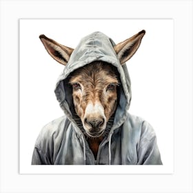 Watercolour Cartoon Donkey In A Hoodie 2 Art Print