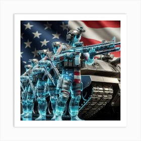 Us Army Soldiers In Front Of An American Flag 1 Art Print