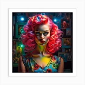 Girl With Pink Hair Art Print