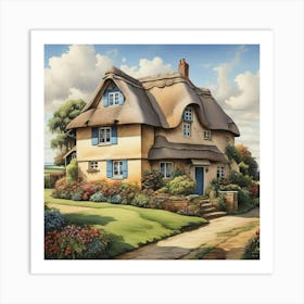 House With Thatched Roof Art Print 1 Art Print