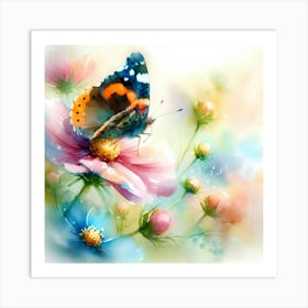 Butterfly On Flowers Art Print