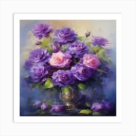 Purple Roses In A Vase Art Print