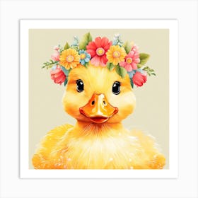 Floral Baby Duck Nursery Illustration (21) Art Print