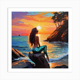 Sunset Mermaid Art Print