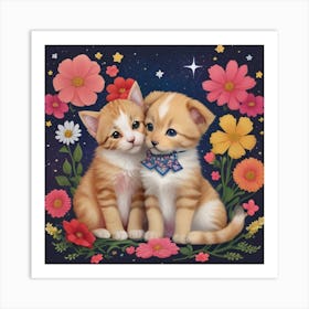 Kittens In Flowers Art Print