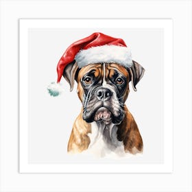 Boxer Dog With Santa Hat Art Print