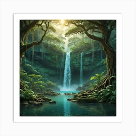 Waterfall In The Jungle 8 Art Print