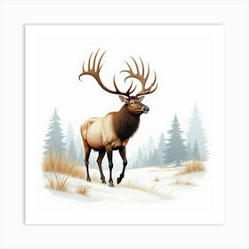 Elk In The Snow Art Print