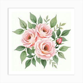 Soft Watercolor Roses Intertwined With Lush Green Leaves 1 Art Print