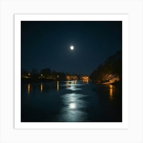 Full Moon Over River Art Print