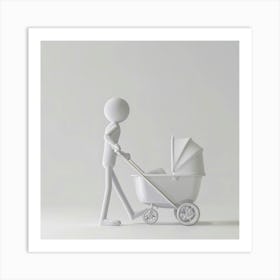 Portrait Of A Man Pushing A Baby Carriage Art Print