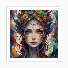 Girl With Flowers 2 Art Print