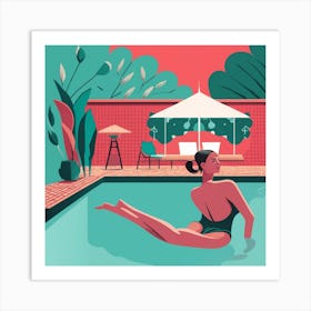 Illustration Of A Woman In A Swimming Pool Art Print