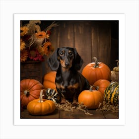 Dachshund & Pumpkins (Halloween) 2 Art Print