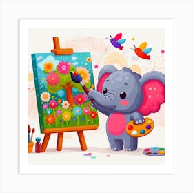 Cartoon Elephant Painting Art Print