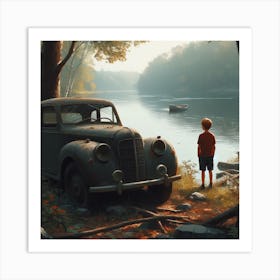 Boy And The Car Art Print