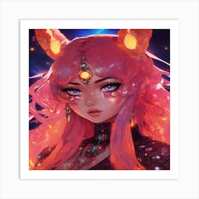 Anime Girl With Horns Art Print