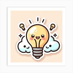 Kawaii Light Bulb Art Print