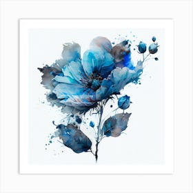 Blue Watercolor Flower Abstract Art Print