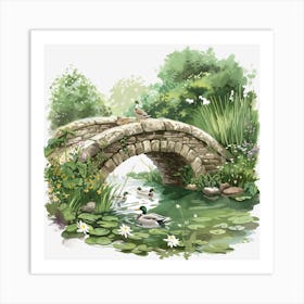 Springtime-Duck-Pond-Clipart.25 Art Print
