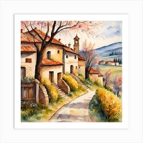 Watercolor Of Italian Village 1 Art Print