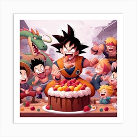 Anime friends eating dragon ball cake!!! Art Print