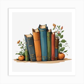 Books And Pumpkins Art Print