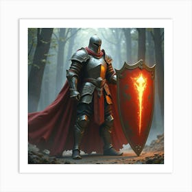 A Warrior In Shining Armor Holding A Glowing Shield 1 Art Print