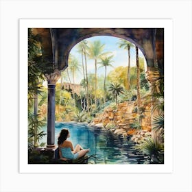 Girl By The Pool Art Print