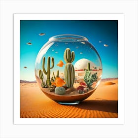 Firefly Giant Fishbowl, Desert, Goldfish, Elephant Sized, Swimming, Cacti, Human Faces, Caravan, Sna (8) Art Print