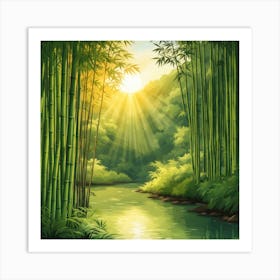 A Stream In A Bamboo Forest At Sun Rise Square Composition 432 Art Print