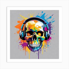 Skull With Headphones 3 Art Print