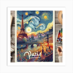 Paris Starry Night Travel Poster Art Print