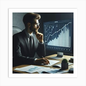 Businessman Looking At Graphs Art Print