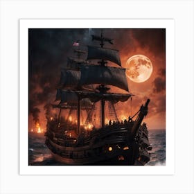 Pirate Ship At Night 1 Art Print